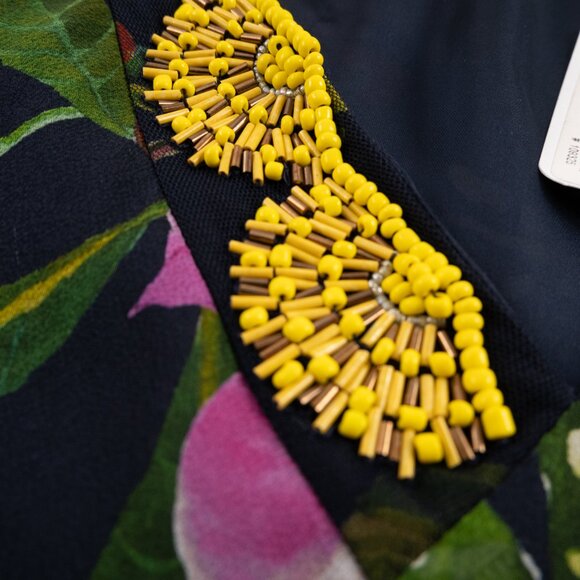 NEW TRINA TURK Navy Silk Floral Print Beaded Caftan Dress size M - Picture 8 of 11